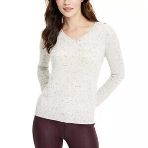 Charter Club 100% Cashmere Women's V-Neck Long-Sleeve Sweater Grey Confetti PS